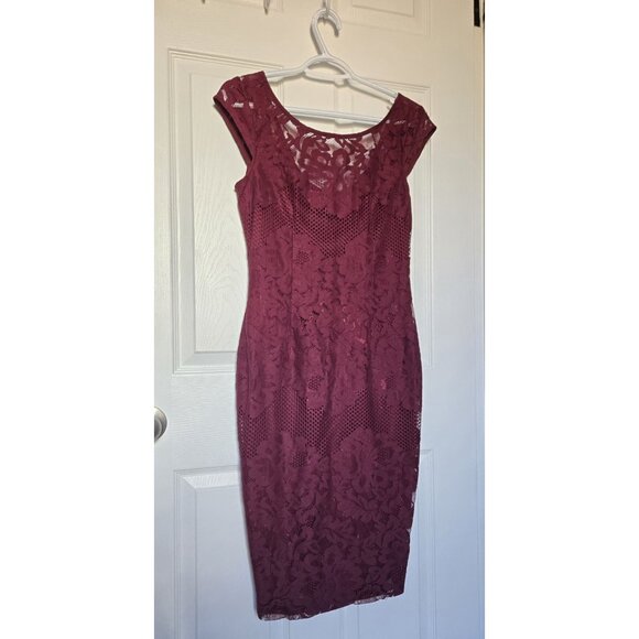Red Lace Bodycon Pencil Sleeveless Midi Dress - Womens Size S - Picture 2 of 7